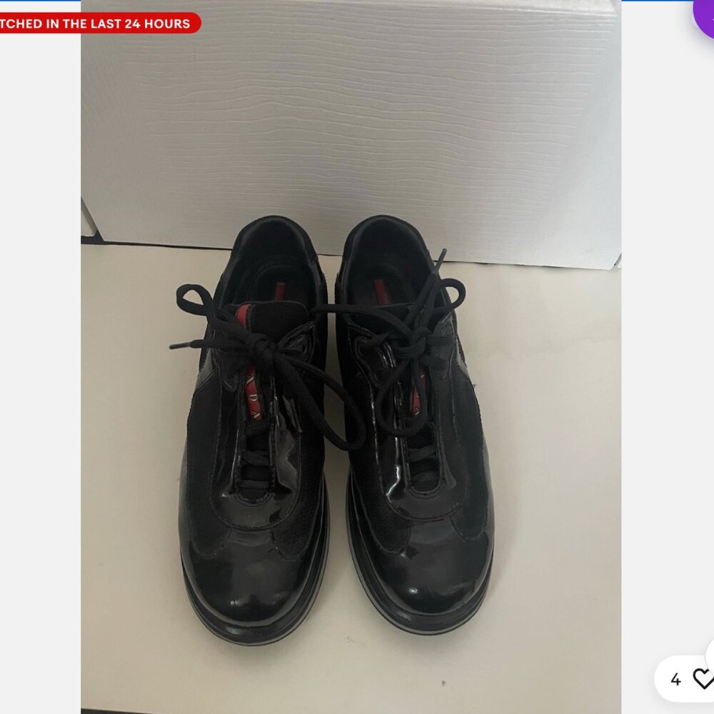 Prada Black Leather Sneakers Size 37.5 Platform - Picture 2 of 8
